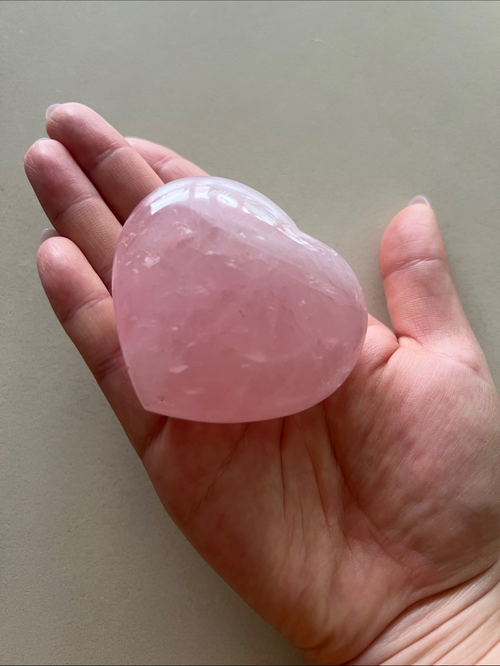 Polished Rose Quartz Heart Stone - Pink Crystal Palm Stone